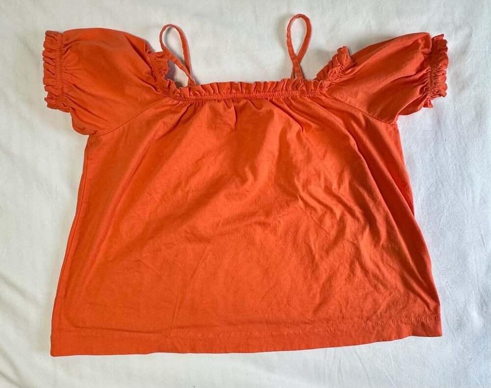 H&M Orange Off-The-Shoulder Puff Sleeve Smocked Top